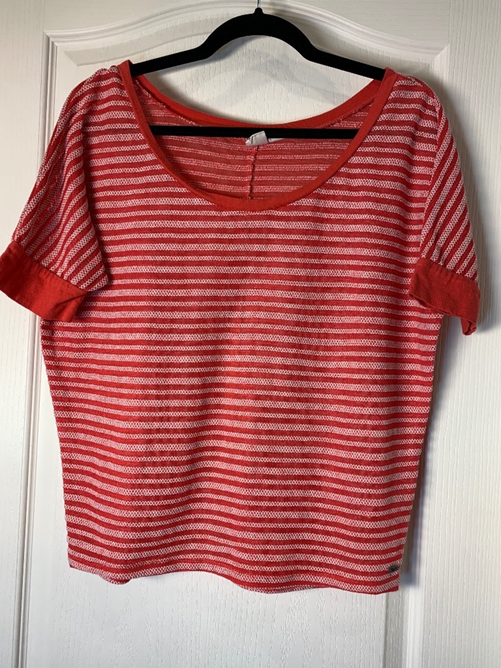 Roxy Coral Striped Beachy Tee Size M‎ Sheer Knit Oversized Summer Top